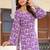 Purple floral printed cotton tunic short kurti top for women