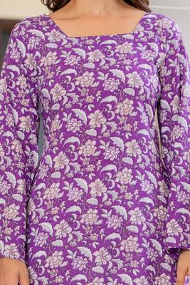 Purple floral printed cotton tunic short kurti top for women 5