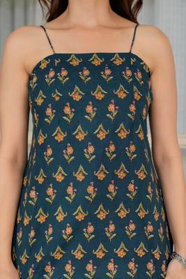 Teal floral printed cotton tunic short kurti top for women 5