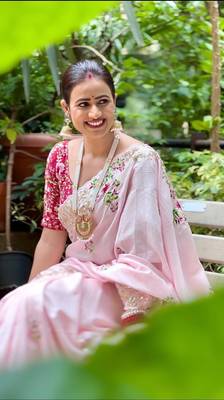 Light Pink Dolla Silk blend Party Wear Saree With Contrance Blosue Peice 2