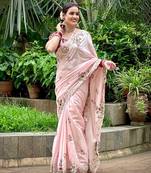 Light Pink Dolla Silk blend Party Wear Saree With Contrance Blosue Peice