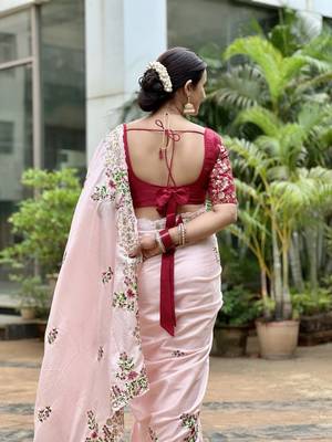 Light Pink Dolla Silk blend Party Wear Saree With Contrance Blosue Peice 6