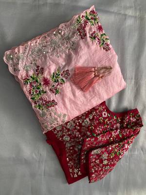 Light Pink Dolla Silk blend Party Wear Saree With Contrance Blosue Peice 8