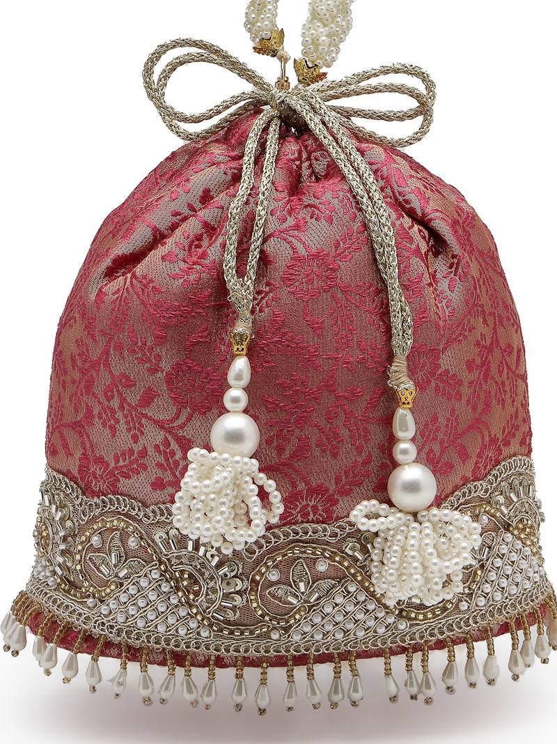 jashn edit rani pink faux silk floral jacquard potli