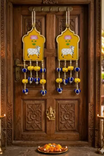 Cow Painting Latkan Hanging Diwali Decorations for Door Rajasthani Home Living Room Decoration [Small16]
