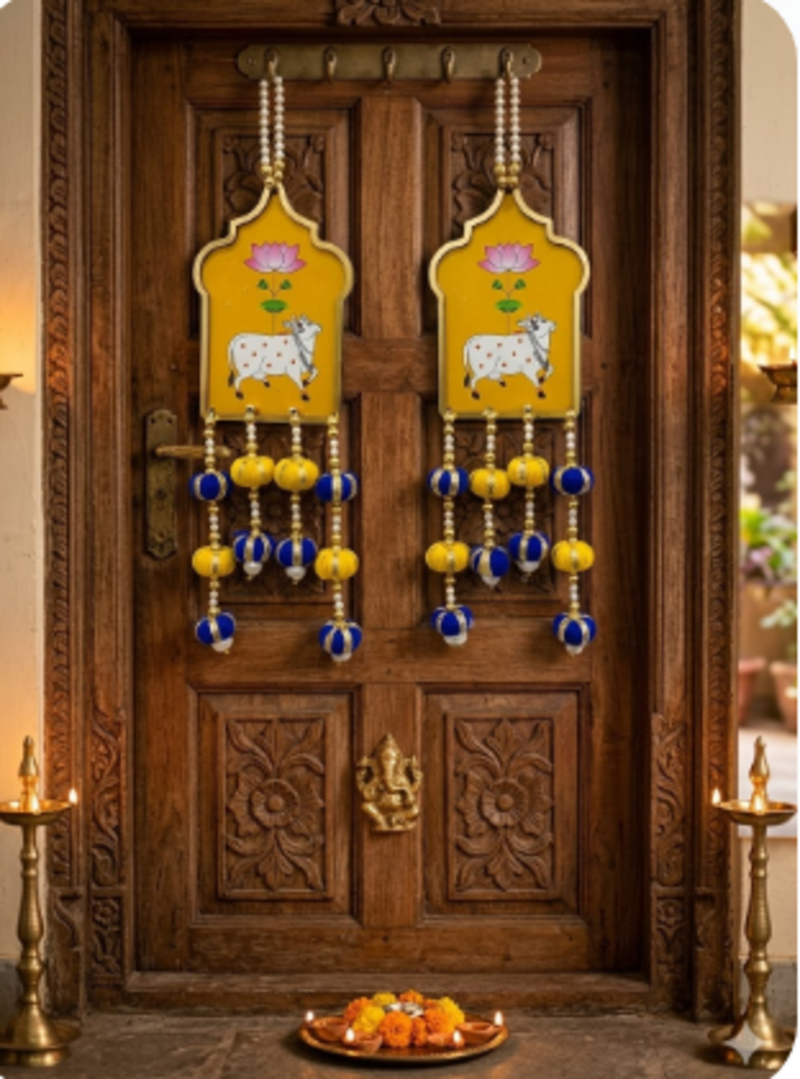 Cow Painting Latkan Hanging Diwali Decorations for Door Rajasthani Home Living Room Decoration [Small16]