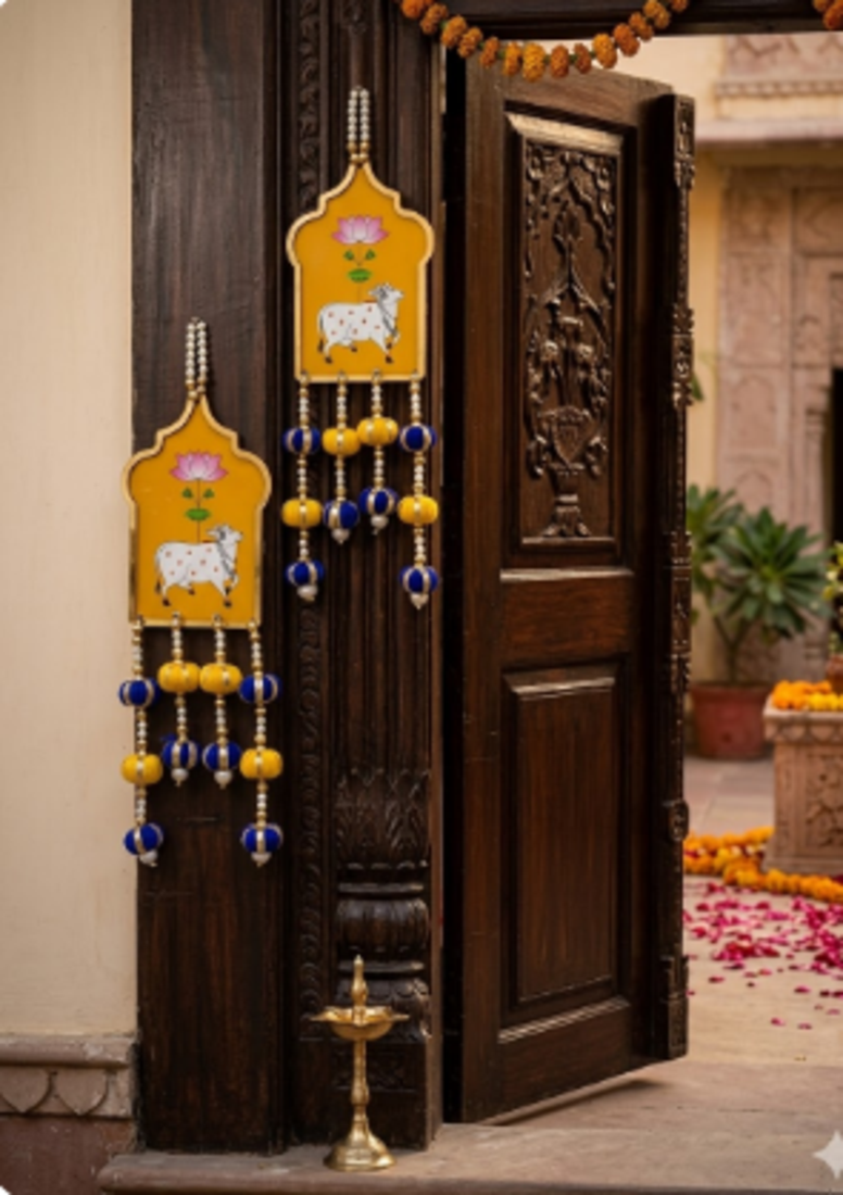 Cow Painting Latkan Hanging Diwali Decorations for Door Rajasthani Home Living Room Decoration [Small16]