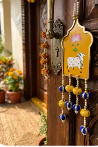 Cow Painting Latkan Hanging Diwali Decorations for Door Rajasthani Home Living Room Decoration [Small16]