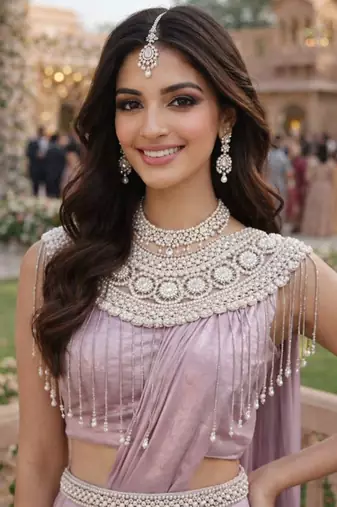 Graceful women's lavender embroidered ready to wear satin saree with stiched blouse