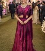 Designer wine fandy satin ready-to-wear saree with embroidered stiched blouse     wedding & party wear