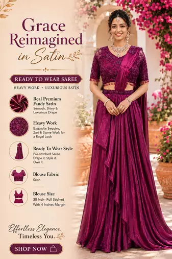 Designer wine fandy satin ready-to-wear saree with embroidered stiched blouse     wedding & party wear