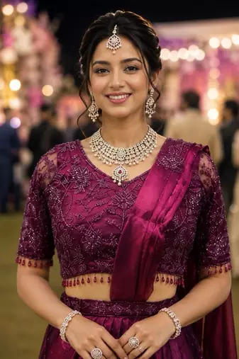 Designer wine fandy satin ready-to-wear saree with embroidered stiched blouse     wedding & party wear