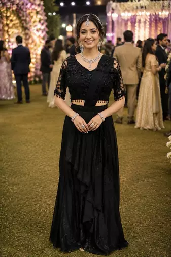 Designer black fandy satin ready-to-wear saree with embroidered stiched blouse     wedding & party wear