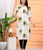 Green floral printed cotton tunic short kurti top for women
