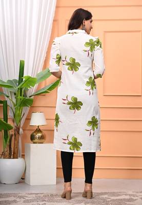 Green floral printed cotton tunic short kurti top for women 2