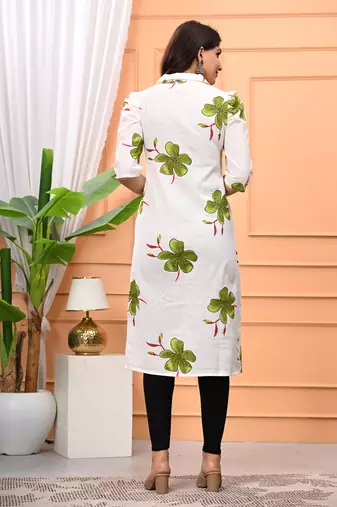 Green floral printed cotton tunic short kurti top for women