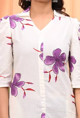 Purple floral printed cotton tunic short kurti top for women 5