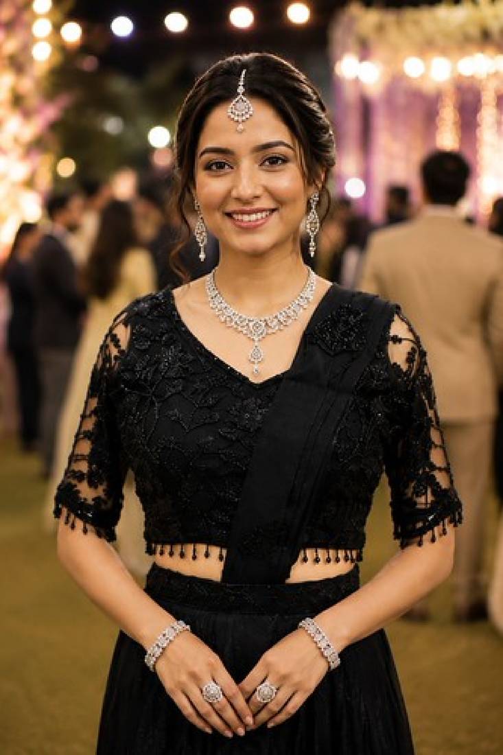 Designer black fandy satin ready-to-wear saree with embroidered stiched blouse     wedding & party wear
