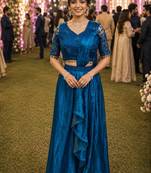Designer blue fandy satin ready-to-wear saree with embroidered stiched blouse     wedding & party wear