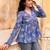 Blue floral printed cotton tunic short kurti top for women