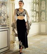 Deep black embroidered tissue skirt cape set