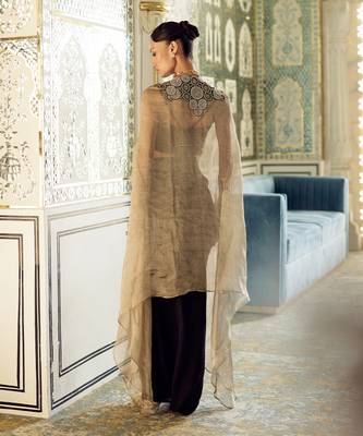 Black embroidered cape tissue skirt set 2