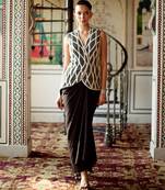 Black embroidered organza jacket skirt set