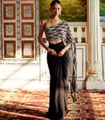 Jet black embroidered organza skirt set