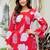 Red floral printed cotton tunic short kurti top for women