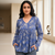 Blue floral printed cotton tunic short kurti top for women