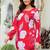 Red floral printed cotton tunic short kurti top for women