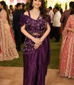 Luxury wine fandy satin ready-to-wear saree with heavy worked  stiched blouse – wedding & party