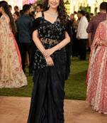 Luxury black fandy satin ready-to-wear saree with heavy worked  stiched blouse     wedding & party