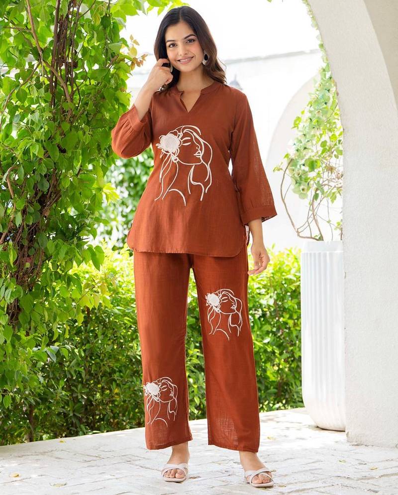 Brown floral printed cotton tunic short kurti top for women