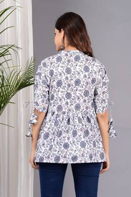 White floral printed cotton tunic short kurti top for women 2