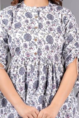 White floral printed cotton tunic short kurti top for women 5