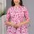 Pink floral printed cotton tunic short kurti top for women