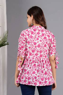 Pink floral printed cotton tunic short kurti top for women 2