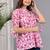 Pink floral printed cotton tunic short kurti top for women