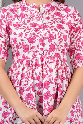 Pink floral printed cotton tunic short kurti top for women 5