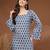 Navy-blue floral printed cotton tunic short kurti top for women