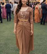 Designer brown premium lycra ready-to-wear saree with sequins embroidered stiched blouse