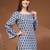 Navy-blue floral printed cotton tunic short kurti top for women