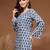 Navy-blue floral printed cotton tunic short kurti top for women