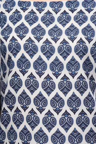 Navy-blue floral printed cotton tunic short kurti top for women