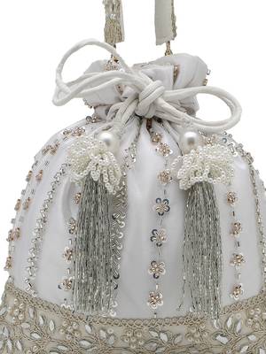  noor edit white satin floral striped embellished potli 7