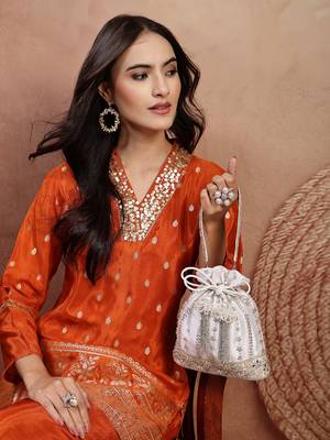  noor edit white satin floral striped embellished potli 8