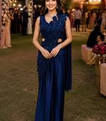 Trending blue premium satin crush ready-to-wear saree with heavy worked stiched blouse     wedding & party wear