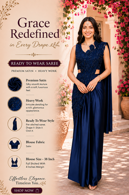 Trending blue premium satin crush ready-to-wear saree with heavy worked stiched blouse     wedding & party wear 2