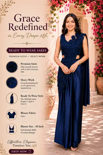 Trending blue premium satin crush ready-to-wear saree with heavy worked stiched blouse     wedding & party wear
